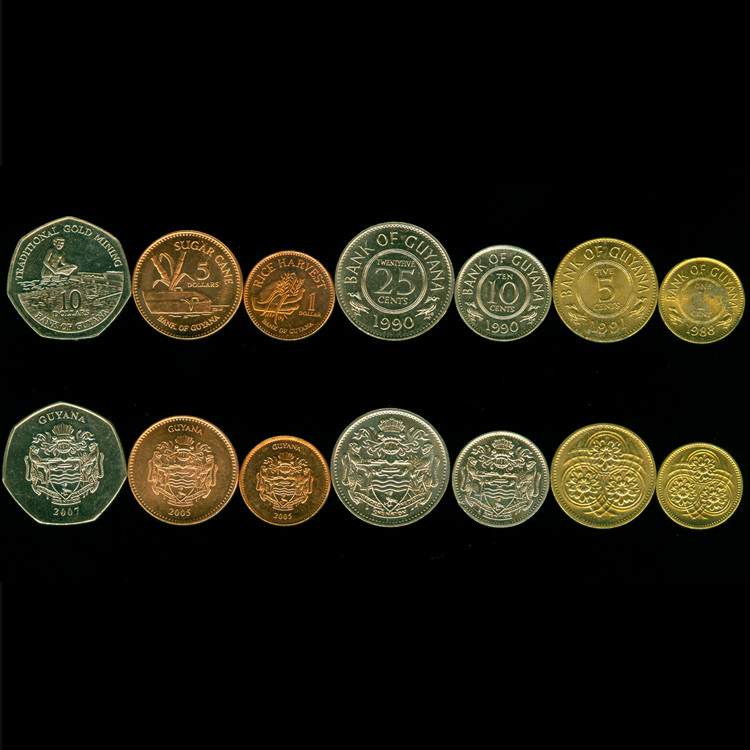 圭亚那7枚全套 流通币 【品相如图,有氧化】(大图展示)
