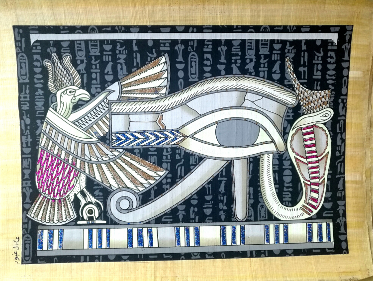埃及进口纯正纸莎草画3040荷鲁斯之眼叁(大图展示)