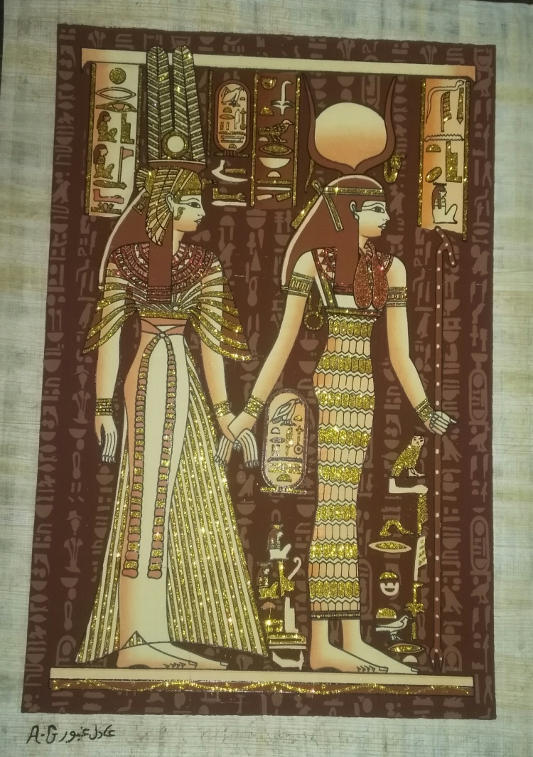 埃及4030伊西斯女神和奈菲尔妲莉王后肆纸莎树皮装饰画(大图展示)