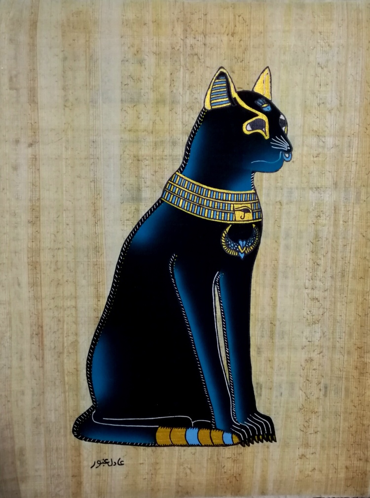 埃及纸莎草树皮装饰画4030古埃及猫神无框新