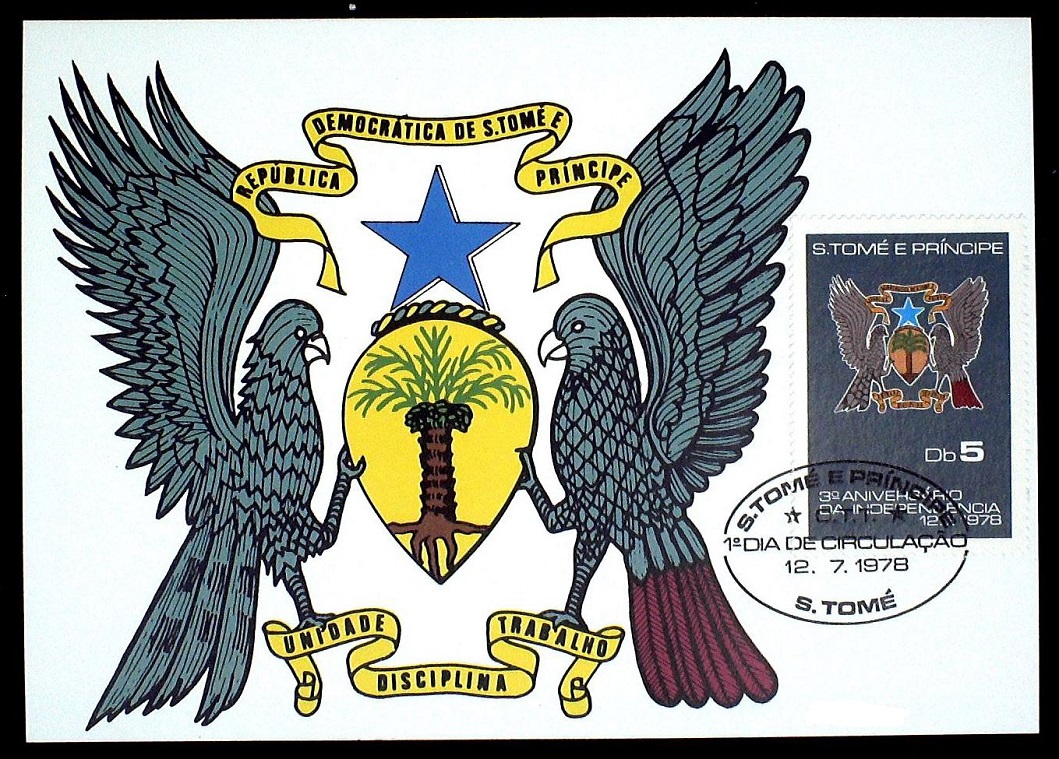 圣多美和普林西比1978年a级标准国徽邮票极限片1枚(大图展示)