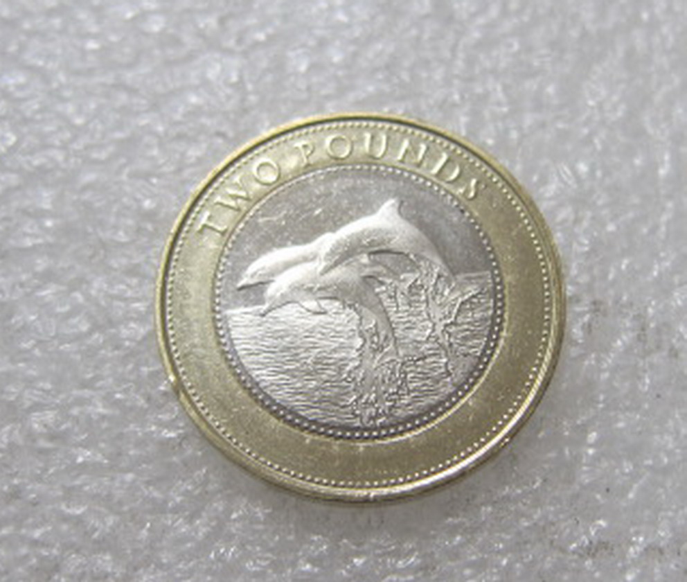 直布罗陀 2014年 海豚 2英镑 双金属 纪念币(大图展示)