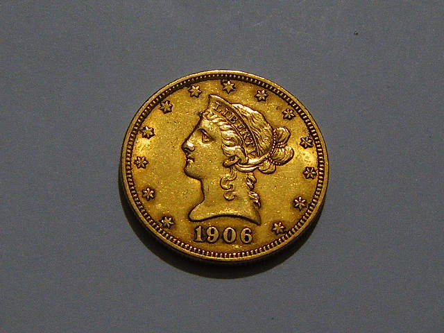 美国1906年 自由女神鹰10元金币16.72克900金(大图展示)