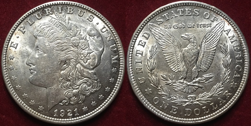 美国一元贸易银元 1921年摩根鹰洋1元大银币(大图展示)