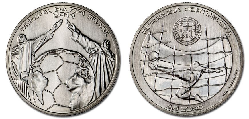 2014年葡萄牙2.5欧元纪念币,巴西世界杯 中邮