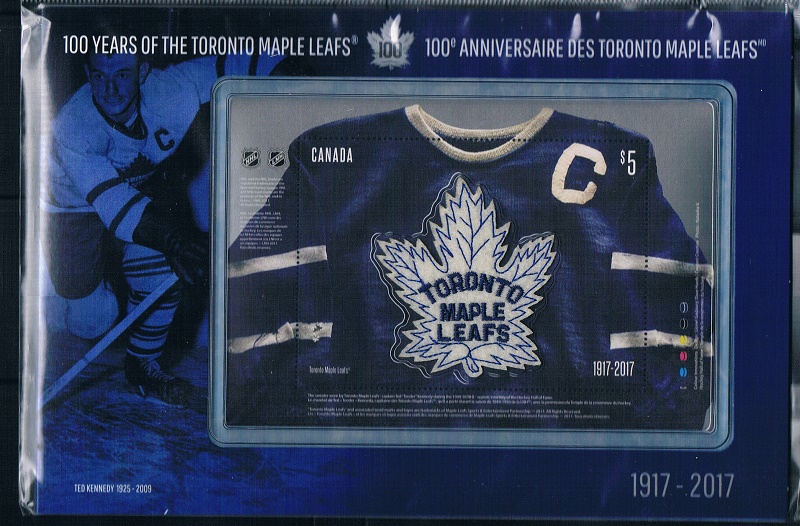 加拿大2017多伦多枫叶冰球队球服布料异质邮票型张(大图展示)