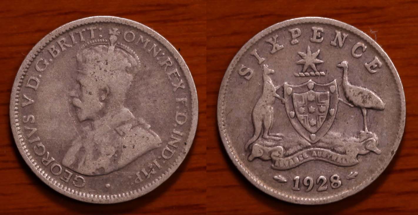 澳大利亚乔治五世银币1928年 6便士(大图展示)