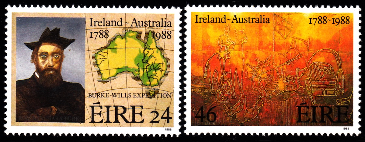 爱尔兰邮票1988年 开发澳大利亚 名人 地图 壁画(大图展示)