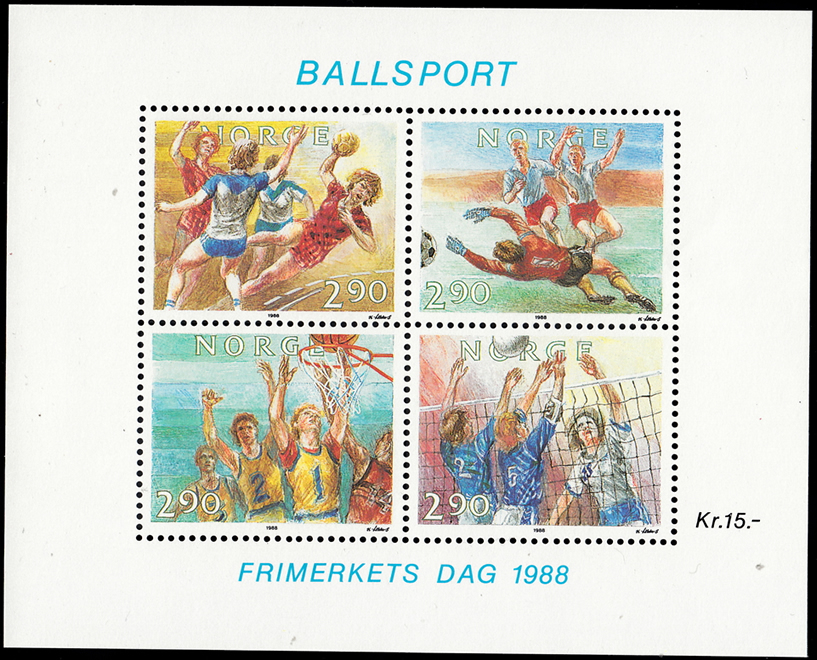 挪威邮票1988年 球类运动 手球 足球 排球 篮球