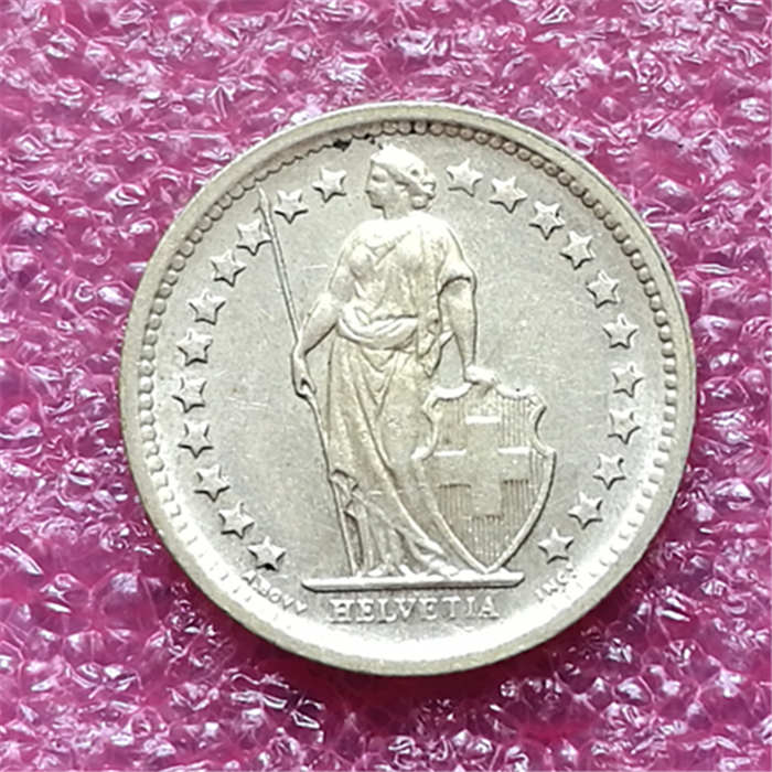 瑞士1966年1/2法郎半法郎银币 女神执盾(大图展示)