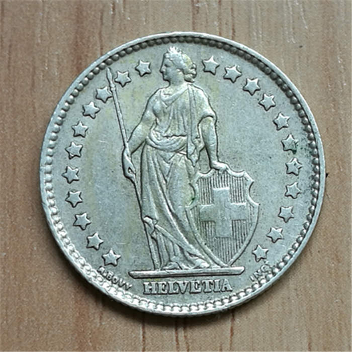 瑞士1963年1法郎银币 女神执盾(大图展示)