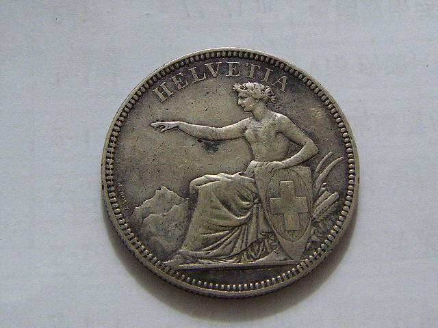 瑞士女神坐人版1874年5法郎大银币(大图展示)