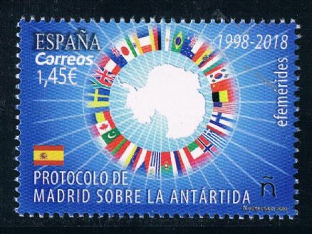 西班牙2018马德里议定书20周年南极地图国旗