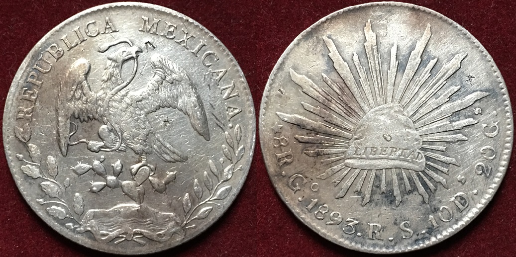 墨西哥贸易银元 早期1893年8r鹰洋一元大银币(大图展示)