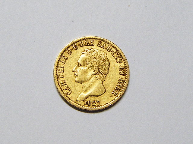 意大利撒丁岛1827年20里拉金币6.45克900金(大图展示)
