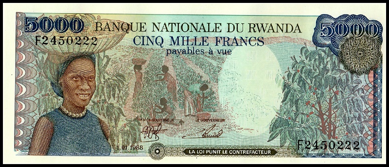 卢旺达5000法郎 f字冠 1988年版(大图展示)