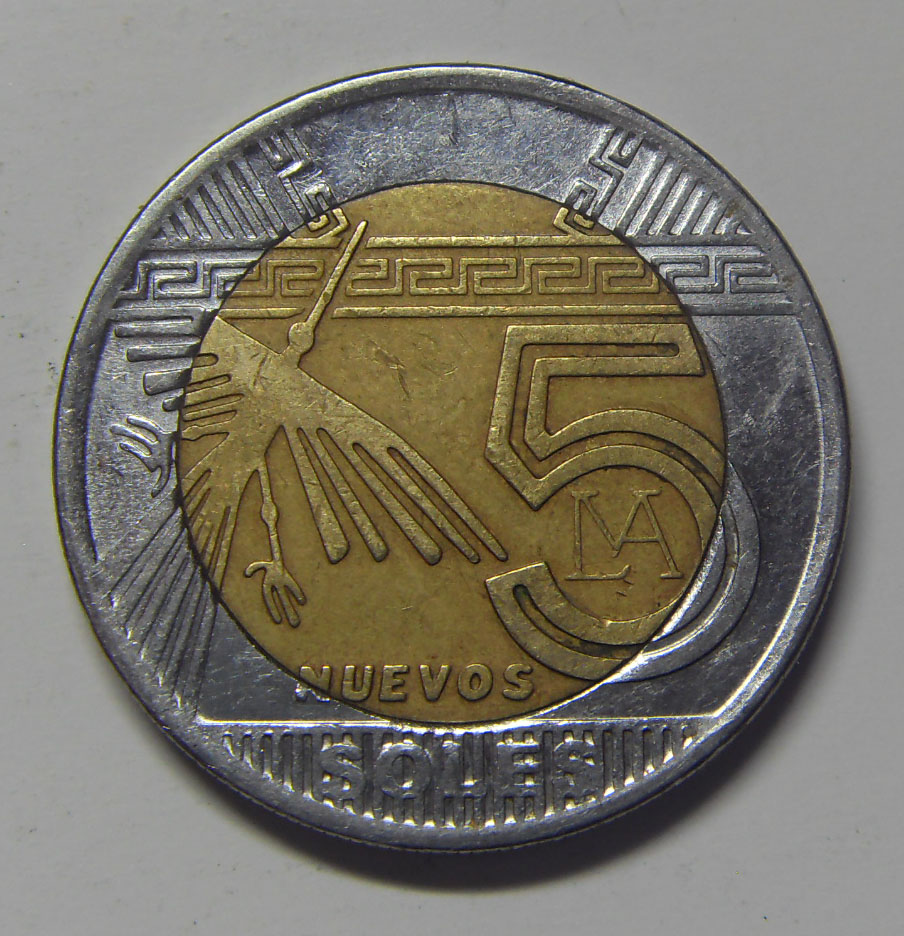 秘鲁2012年 5新索尔 双色 镶嵌 币(大图展示)