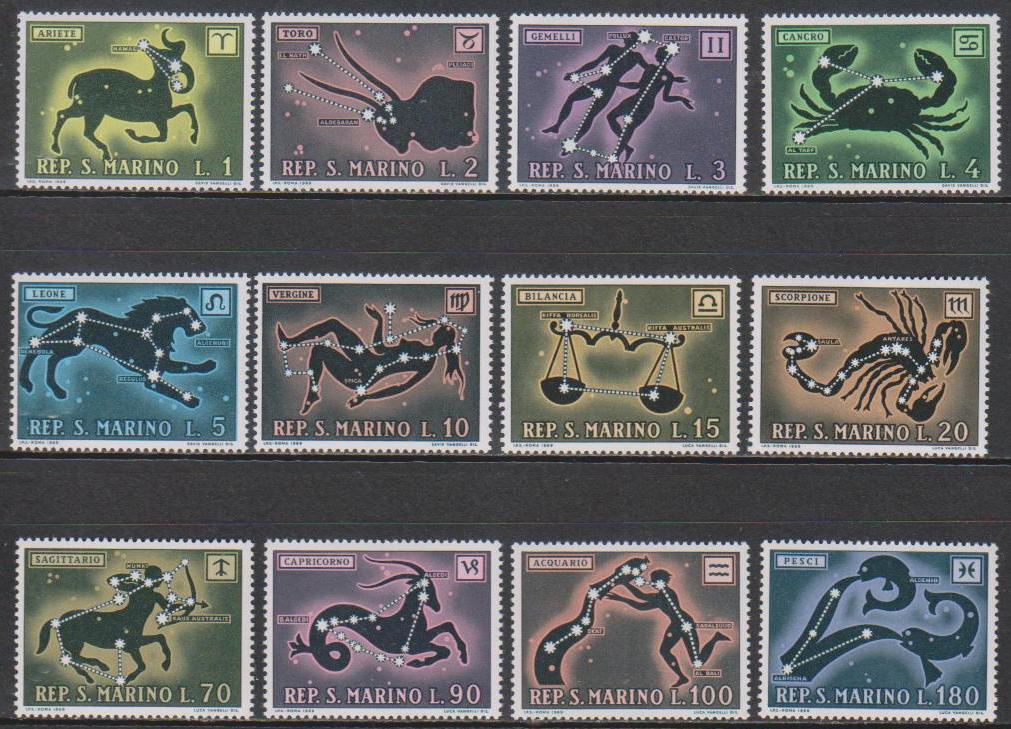 圣马力诺1969黄道十二宫 十二星座邮票(大图展示)