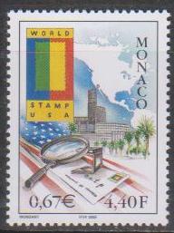 摩纳哥2000美国世界邮展.建筑 地图 放大镜等邮